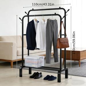 TEMU 1개 모던 스타일 독립형 2단 옷 건조대, 의류 보관 랙, 코트 랙, 의류 랙, 수납 랙 - 공간 절약형 2단 옷 정리대, 조립 불필요 - 침실, 기숙사, 건조대에 적합