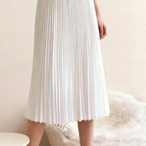 TEMU 화이트 A라인 미디 플리츠 스커트