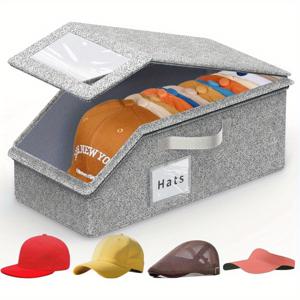 TEMU 투명창 및 판지 받침대가 있는 13개 모자 수납 상자 - 모자에 적합한 고강도 접이식 정리함, 부직포 및 TPU 커버, 지퍼 잠금, 옷장, 다락방, 장비 보관용 적층형 선반 상자