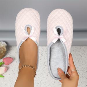 TEMU 귀여운 물방울 컬러블록 따뜻한 가정용 슬리퍼, 슬립온 라운드토 미끄럼 방지 소프트솔 통기성 리본 슬리퍼, 실내 카펫용 편안한 소프트솔 여성 신발