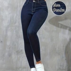 TEMU [프린팅 팬츠 - 데님 원단 아님] 프린팅 레깅스: 청바지 아님 여성용 패셔너블하고 우아한 하이웨이스트 스트레치 인조 데님 다크 블루 프린팅 타이츠 신축성 있는 바지 아웃도어 캐주얼 팬츠