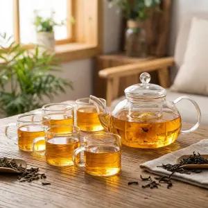 로하티 유리 티포트+찻잔세트 / 차포트 찻잔 유리티팟 다도세트 티세트 홈카페 티타임 내열유리