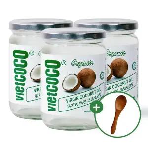비엣코코 오가닉 코코넛오일 버진100% 바르고 먹는 오일 500ml 3병 + 우드스푼 S