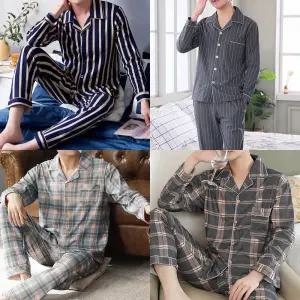 남성 홈 이지 웨어 체크 도트 스트라이프 파자마 잠옷 세트 (M,L,XL 3 SIZE)