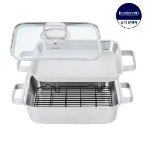 쿡에버 IH 인덕션 통3중 스텐 더블 그릴팬 27.5cm 풀세트 (글라스커버 포함)