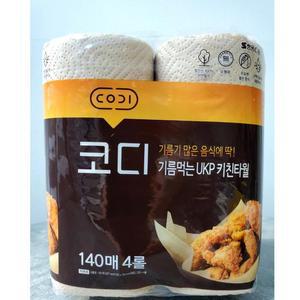 [코디] 코디 기름먹는 UKP 키친타올 140매 4롤 무표백