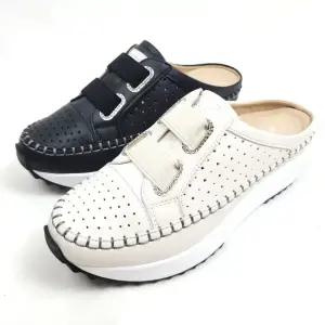 순이의신발장 소가죽 키높이 펀칭 발편한 통굽 푹신한 쿠션 여성 여름 슬리퍼 5cm