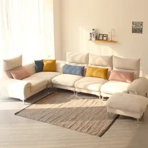 자네트 에이지 5인 코너형 하이브리드 아쿠아텍스 모듈형 패브릭 라운드형 소파 미스티아이보리 스툴미포함