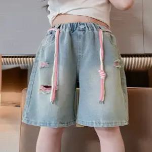 더블스트링버뮤다팬츠 초등생 청반바지 여아 데님바지 스트랩 유아동 키즈