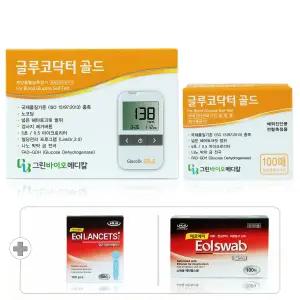 글루코닥터 골드 당뇨 검사 혈당계 시험지 세트[혈당측정기+측정지 100매+솜 100매+침 110개]