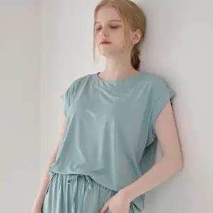 [마밤] X 메종라운지 냉감 여성 잠옷 민소매 파자마 슬리브리스 셋업 블루민트