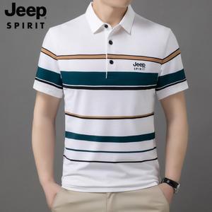 JEEP SPIRIT  남성 반팔 여름 셔츠 스트라이프 카라 티셔츠
