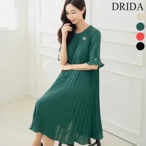 드리다 여성 여름 플리츠 A라인 플레어 빅사이즈 반팔 원피스 40-50대 미시 중년여성 하객 상견례 출근
