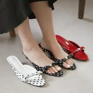 아케비 오픈토 리본 슬리퍼 뮬 힐 (4cm)