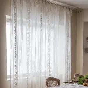 [메종드파리]꼬끄시그루 린넨 자수커튼 데필레 180사이즈 대폭 거실 침실 예쁜커텐 (높이 택1)