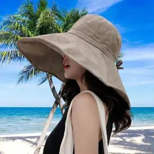 썬캡 여성 휴양지 바닷가 외출 넓은챙 린넨 햇빛 차단 모자 여름돌돌이