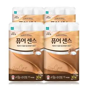 모나리자 부자되는집 퓨어 센스 3겹 22M 30롤x4팩 /화장지 두루마리 (천연펄프100%)