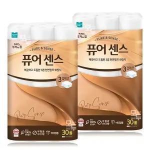 모나리자 부자되는집 퓨어 센스 3겹 22M 30롤x2팩 /화장지 두루마리 (천연펄프100%)