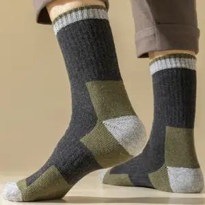 남성 배색 겨울 양말 장목 두꺼운 양모 파일 등산 방한 스포츠 양말