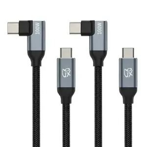 언박싱 렉토 패브릭 90도 L자형 C to C PD 100W E-Marker칩 초고속충전케이블, 블랙 [2개입]