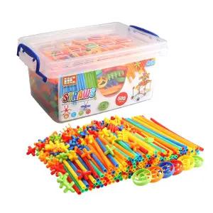 빨대 블럭 500개입 유아 어린이 선물 입체 도형 스트로우 블록 놀이 장난감