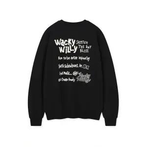 와키윌리 WACKY WILLY 백 프린팅 레터링 맨투맨 블랙 WA2503CR12BK 218165