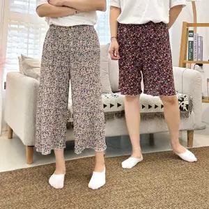 꽃무늬 몸빼 반바지 플리츠 아이스 팬츠 5부 8부 밴딩 홈웨어 파자마