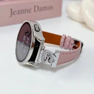 이유지 하트커넥터 갤럭시워치 큐빅 가죽 스트랩 8 7 6 5 4 시계줄 여성용 프로 액티브  핑크스트랩 줄질