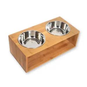 강아지 식탁 대나무 스탠드 고양이 반려동물 식기 테이블 원목 스테인레스 스틸