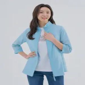 [모델착장] 여성 지그재그 자수 포인트 중기장 7부 사파리 점퍼 ALFRM3331-920_G