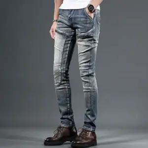 남성 청바지 슬림 스판 라이더팬츠 지퍼 바이크진