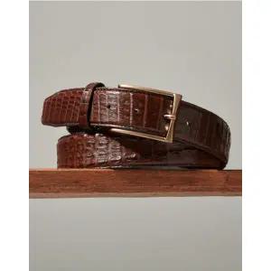 [롯데백화점]닥스 액세서리 브라운 악어 꼬리 가죽 브론즈 버클 벨트 DBBE2F395W3