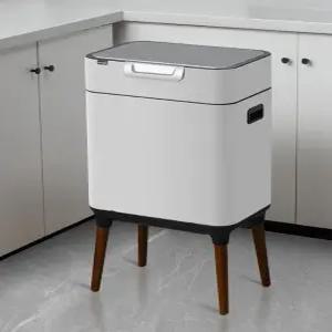 스마트 쓰레기통 센서 자동 원목다리 방수 스테인리스 원형 대용량 휴지통