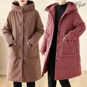 [루미루나]체크누빔후드롱패딩점퍼(색상선택)