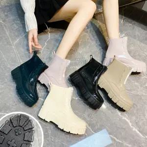 씨플  Rainstrider 미끄럼방지 키높이 패션 지퍼 미들 장화 레인부츠