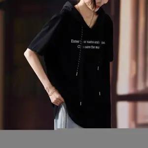 블랙 캐주얼 후드 상의 빅사이즈 반팔 M 티셔츠 자수 후드티 여성패션 봄여름 다옴1 DL1
