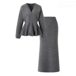 페플럼 브이넥 가디건 롱 스커트 니트 셋업 GPDOW008D