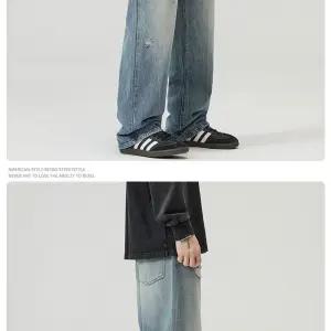 남성 캐주얼 롱 데님팬츠 와이드핏 찢청 패턴 루즈핏 워싱 청바지 와이드 M스포5