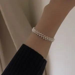 925실버 바둑판 고무줄 은볼팔찌