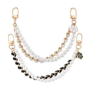 진주 가방 연장 체인 지갑 더블 금속 스트랩 PU 가죽 핸들 교체용 핸드백