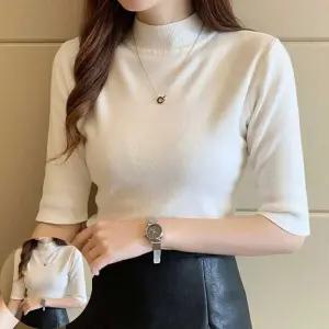 골지니트 반폴라 반팔 니트 무지 팔뚝살 커버 이너가능 5부소매