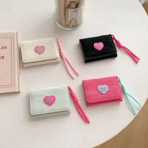 하트3단지갑 여성 반지갑 삼단 월렛 귀여운 카드 지폐 미니 컴팩트 배색 키치 하트 데일리 카드 반 여자
