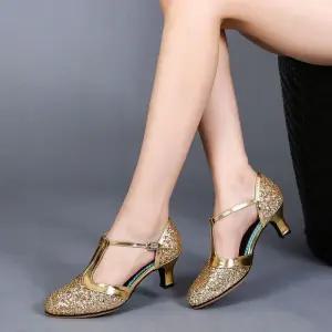 여성 댄스화 라인댄스구두 굽 골드 34 3cm