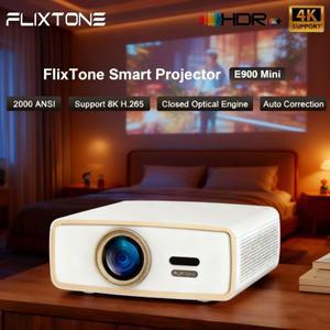 플릭스톤 E900 미니 프로젝터는 4K 및 디코드를 지원하는 휴대용 안드로이드 스마트 TV이며 HDR10 와이파이