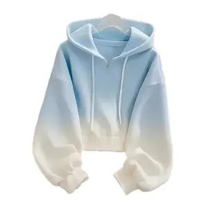 블루 그라데이션 무늬 캠퍼스룩 캠핑룩 여성 후드 티