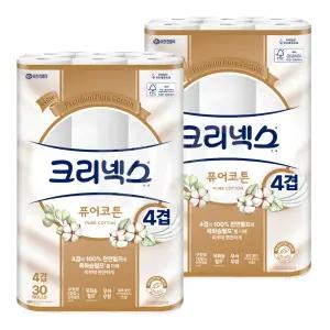 크리넥스 퓨어코튼 4겹 화장지 25m30롤 2팩