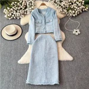 44-55 엘리샤 트위드 자켓 스커트 투피스 세트 봄가을 긴팔 하객 결혼식 모임룩 격식 정장 수트