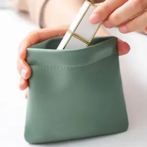 자석 잠금 가죽 파우치 이어폰 동전 화장품 수납 포켓 가죽주머니