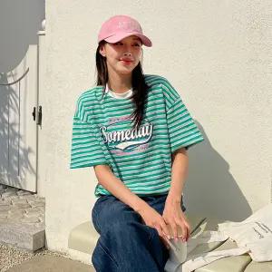 [핑크시슬리] 썸리밋 쭈리 단가라 박스 반팔 맨투맨