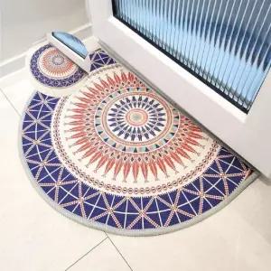 북유럽풍 논슬립 벨벳 블루 type 발매트 B 반원형